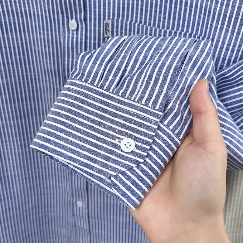 Chemise homme à rayures en coton et lin - Manches longues