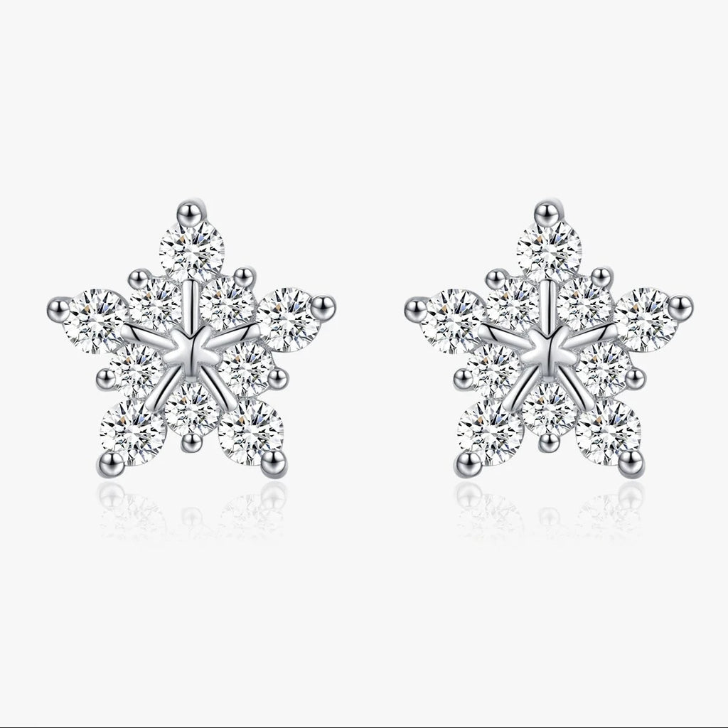 Boucles d’oreilles puces MODIAN en argent 925 et moissanite D – Motif flocon de neige