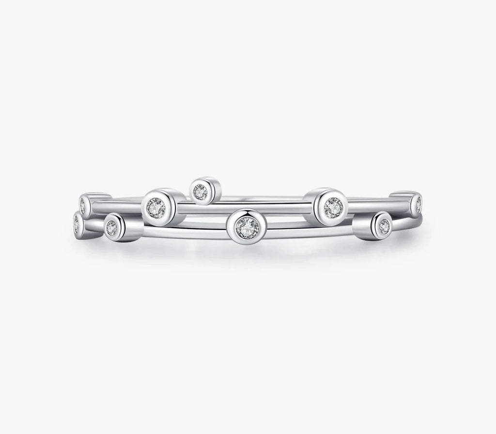 Bague MODIAN en argent sterling 925 à double anneau avec zircon transparent