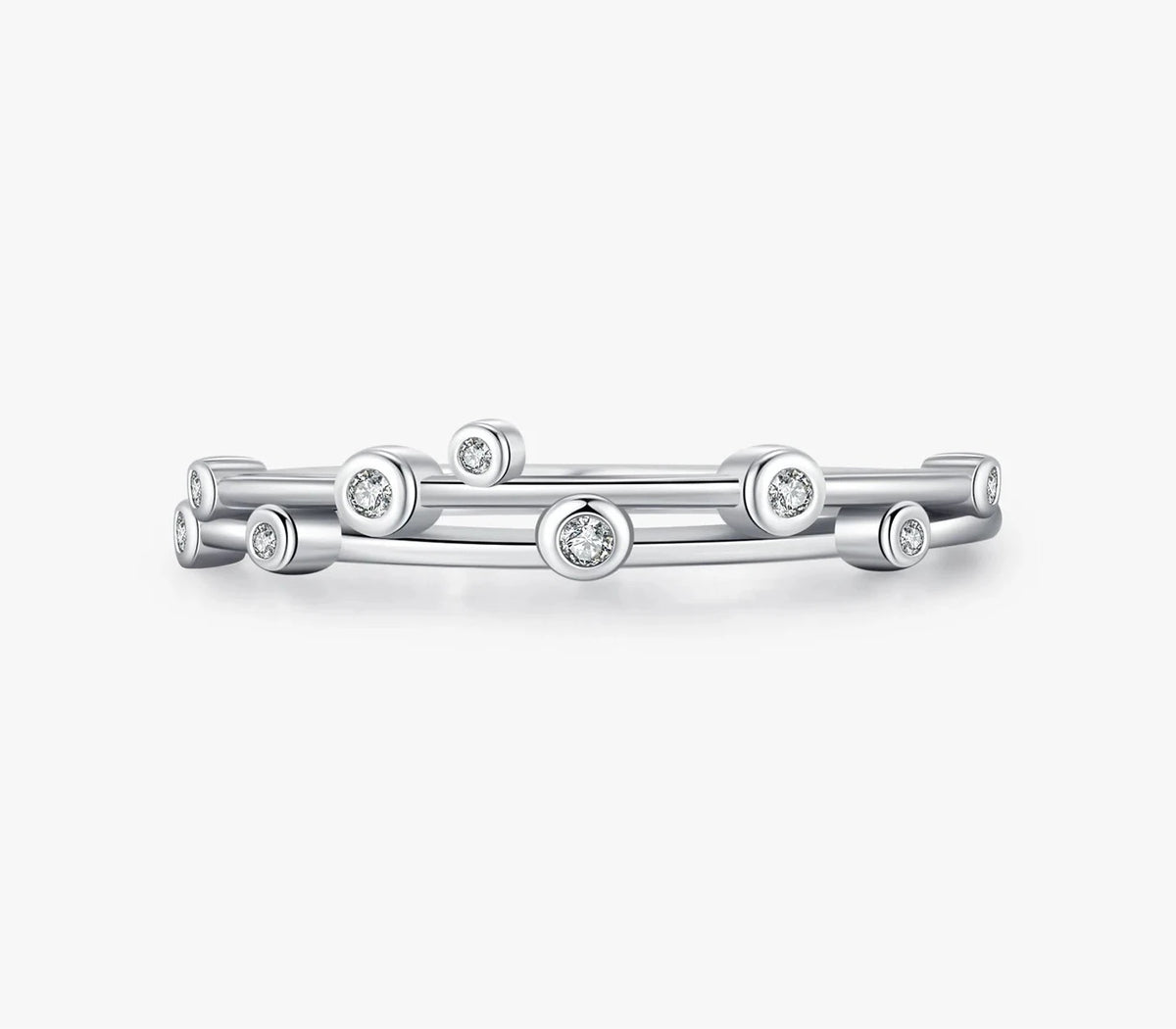 Bague MODIAN en argent sterling 925 à double anneau avec zircon transparent