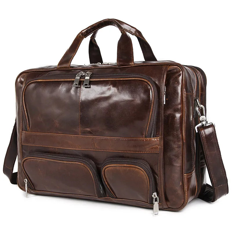Sacoche homme LACHIOUR en cuir véritable - Grand sac de voyage multifonction