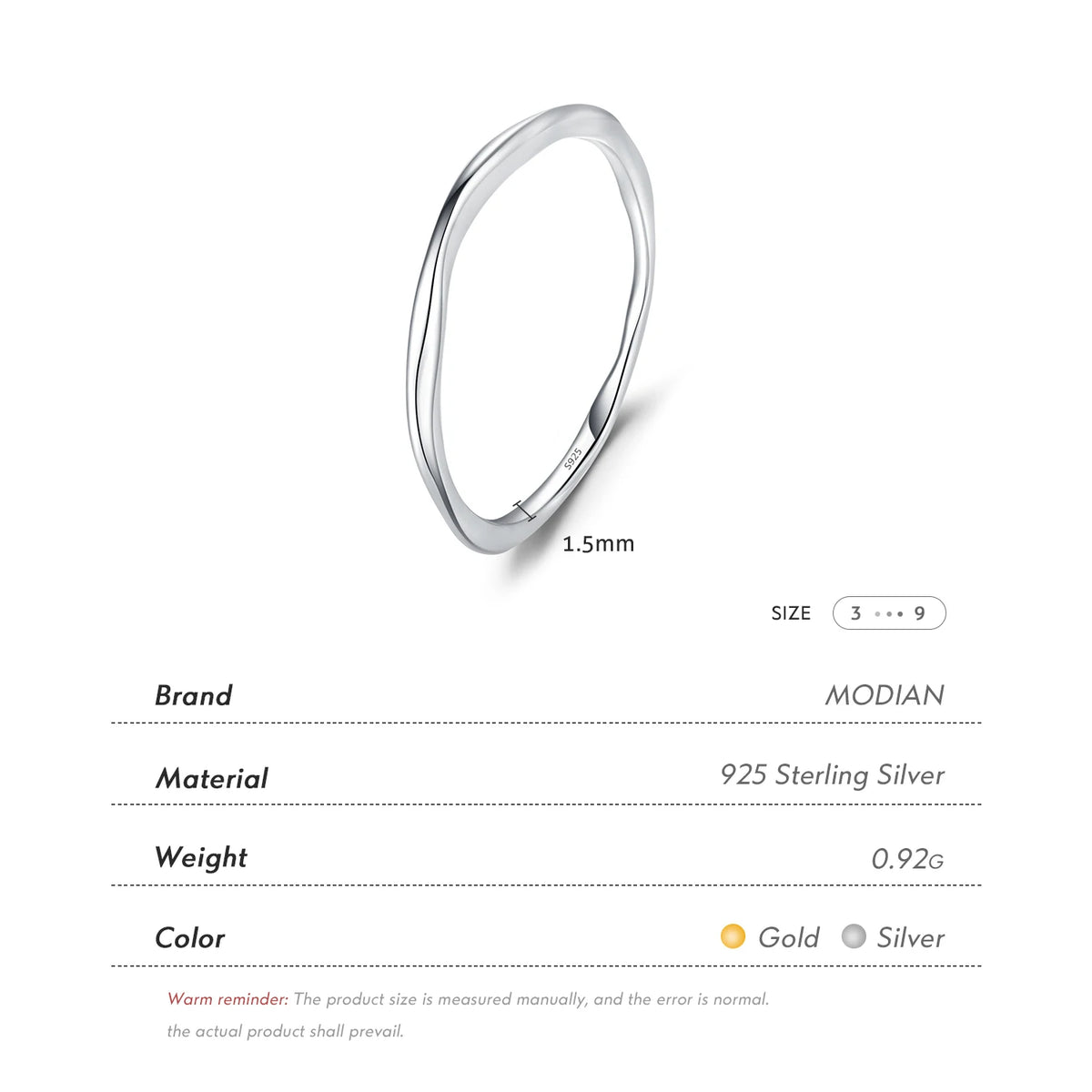 Bague MODIAN en argent 925 -  Bague torsadée géométrique dorée pour femme