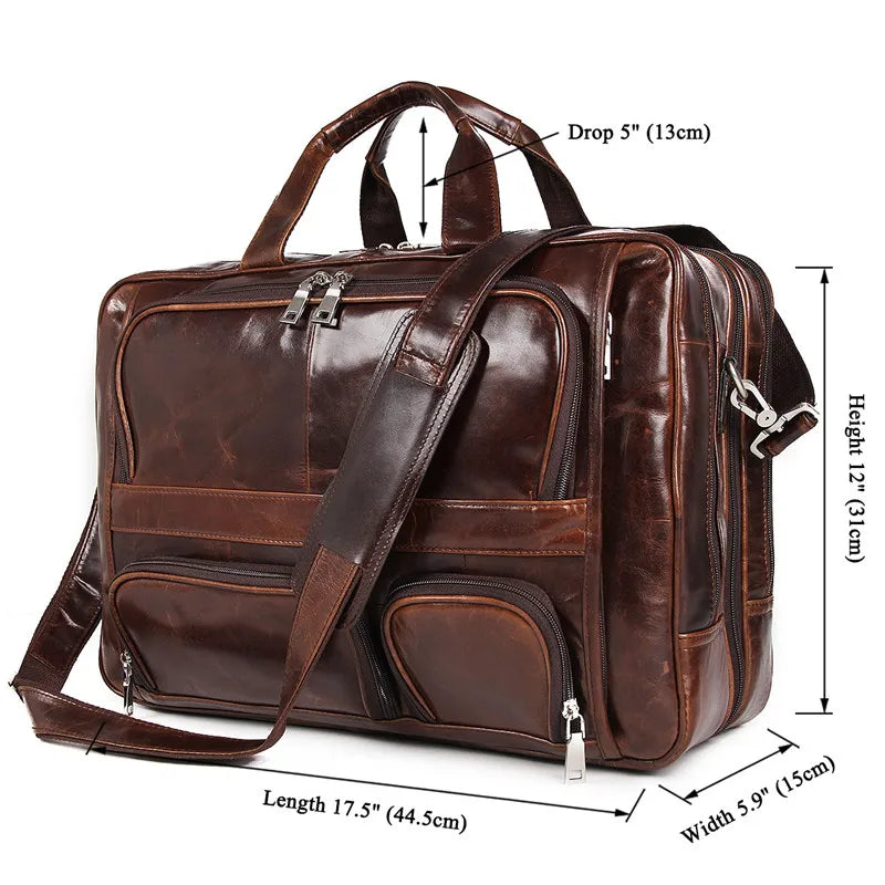 Sacoche homme LACHIOUR en cuir véritable - Grand sac de voyage multifonction