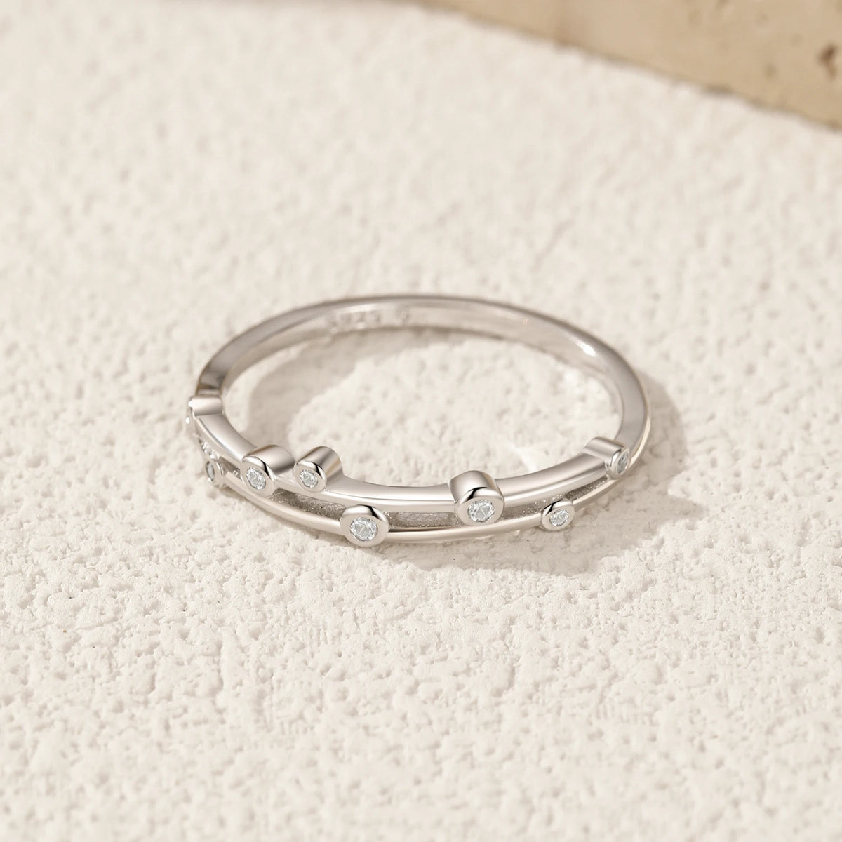 Bague MODIAN en argent sterling 925 à double anneau avec zircon transparent