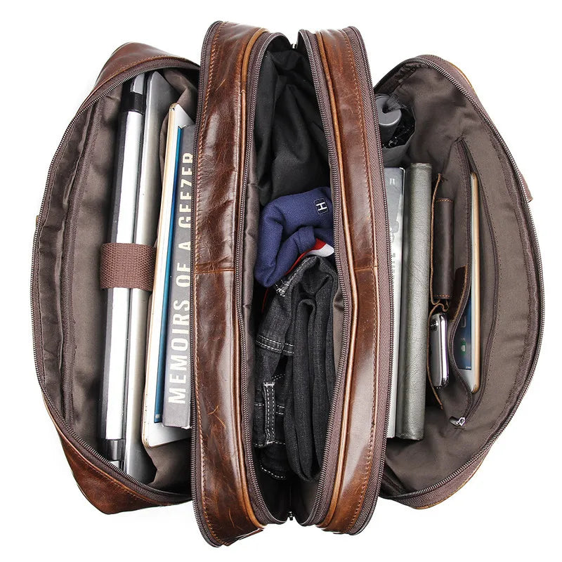 Sacoche homme LACHIOUR en cuir véritable - Grand sac de voyage multifonction