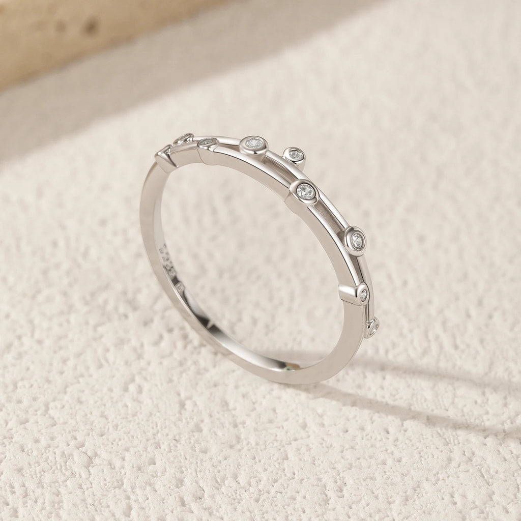 Bague MODIAN en argent sterling 925 à double anneau avec zircon transparent