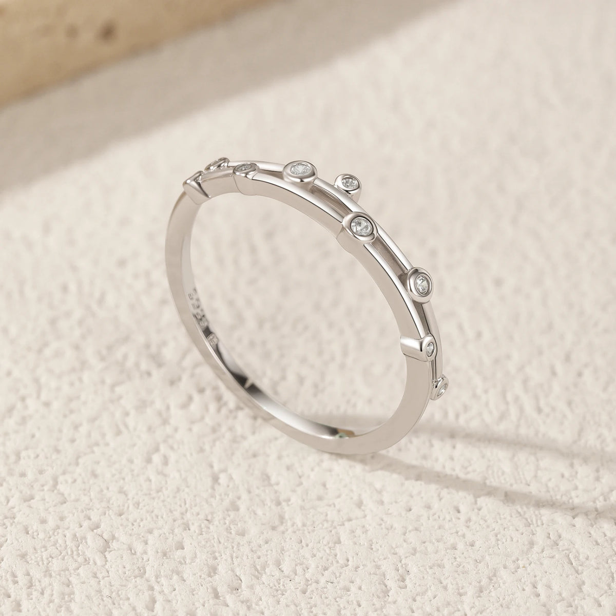 Bague MODIAN en argent sterling 925 à double anneau avec zircon transparent