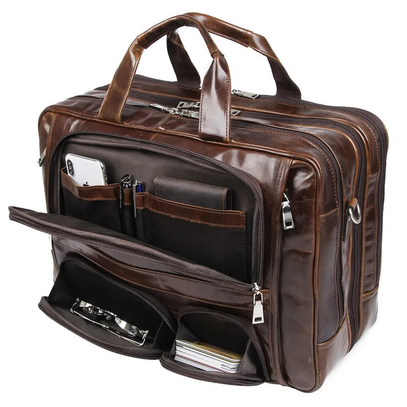 Sacoche homme LACHIOUR en cuir véritable - Grand sac de voyage multifonction