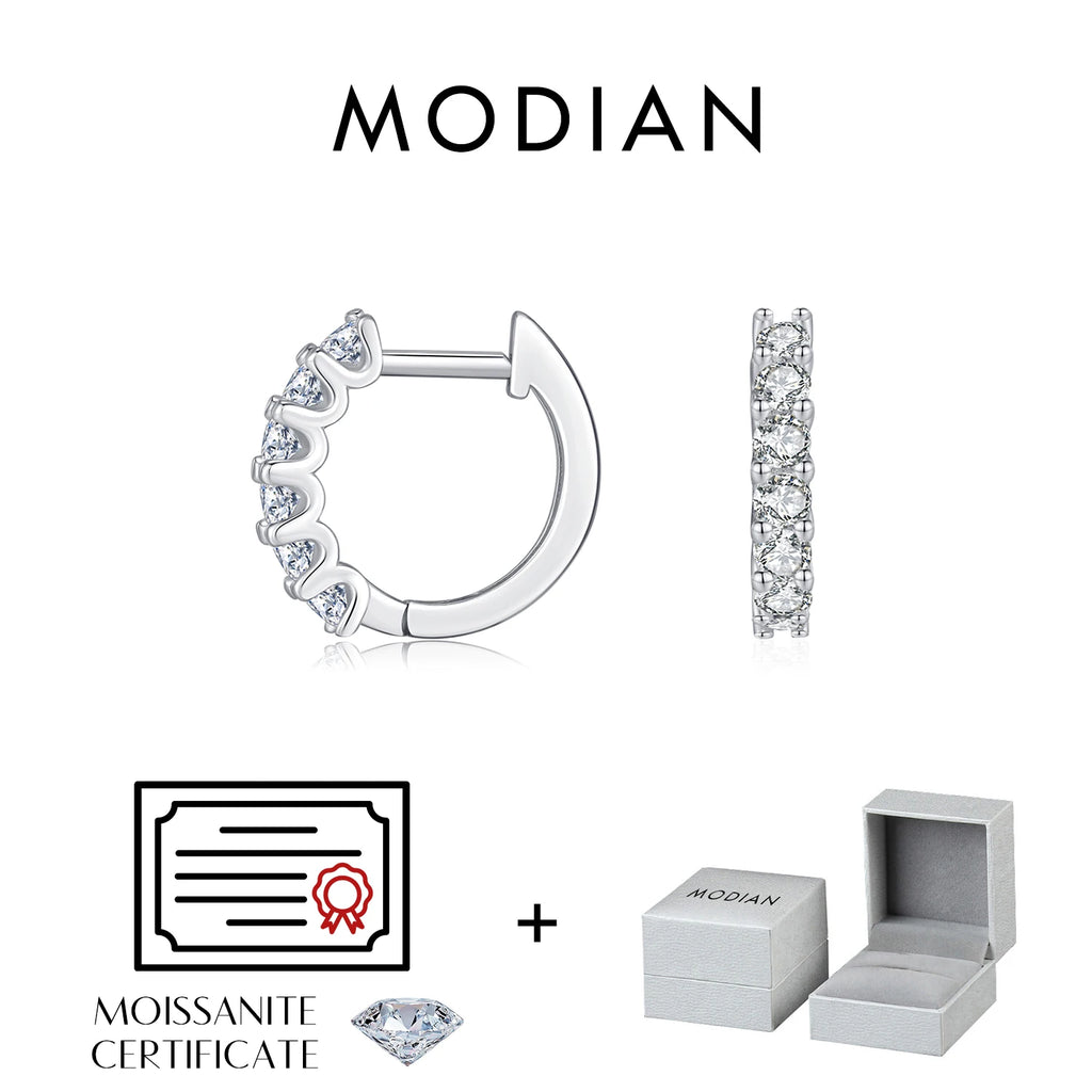 Boucles d’oreilles créoles MODIAN en argent 925 avec moissanite D – Petites créoles scintillantes pour femme