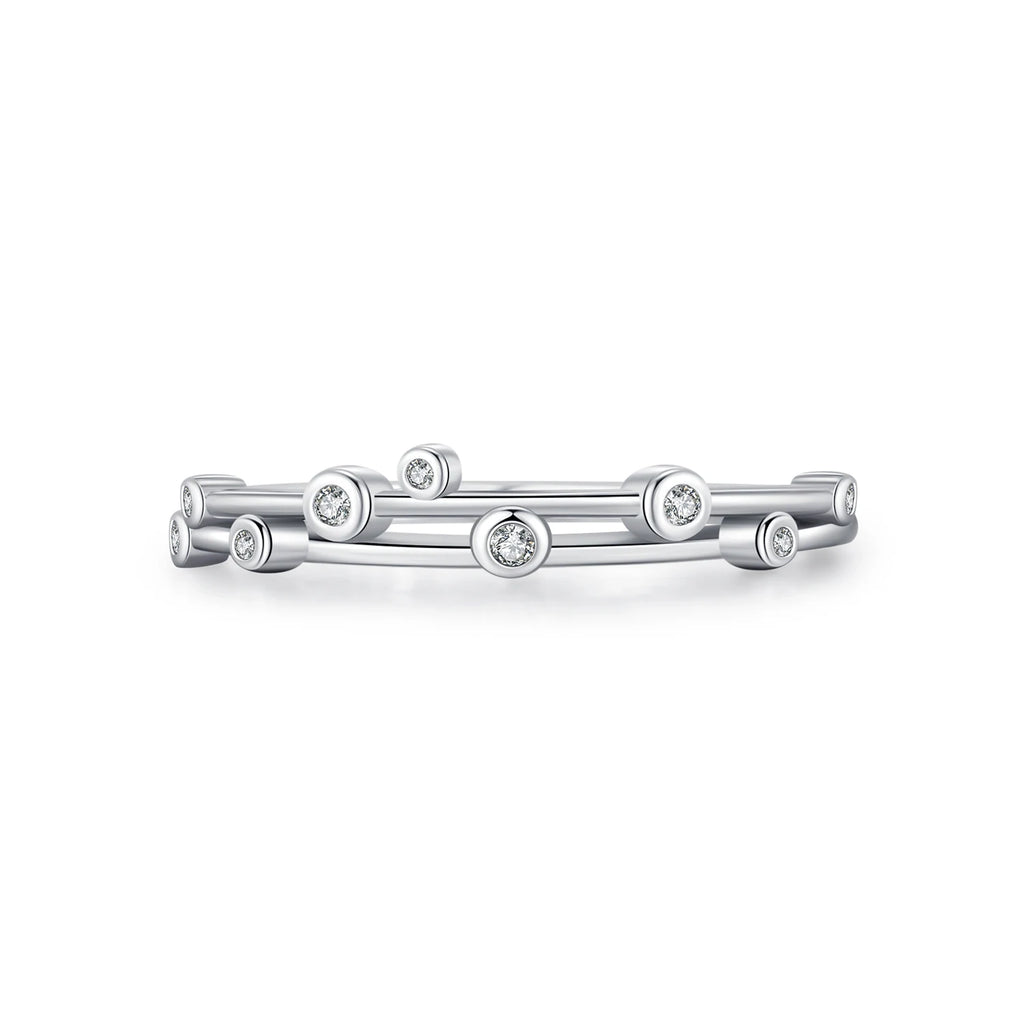 Bague MODIAN en argent sterling 925 à double anneau avec zircon transparent