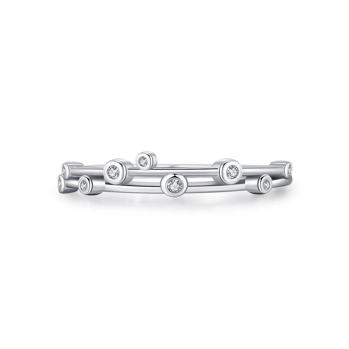 Bague MODIAN en argent sterling 925 à double anneau avec zircon transparent