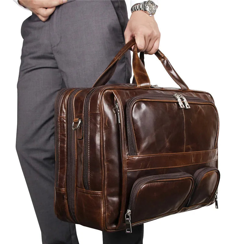 Sacoche homme LACHIOUR en cuir véritable - Grand sac de voyage multifonction