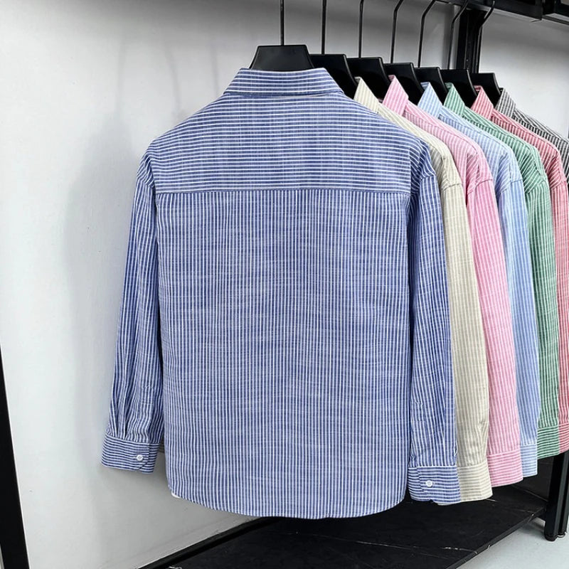 Chemise homme à rayures en coton et lin - Manches longues