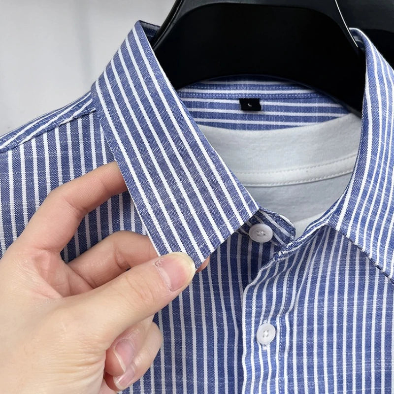 Chemise homme à rayures en coton et lin - Manches longues