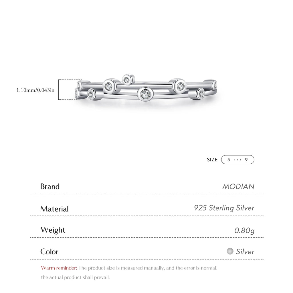 Bague MODIAN en argent sterling 925 à double anneau avec zircon transparent