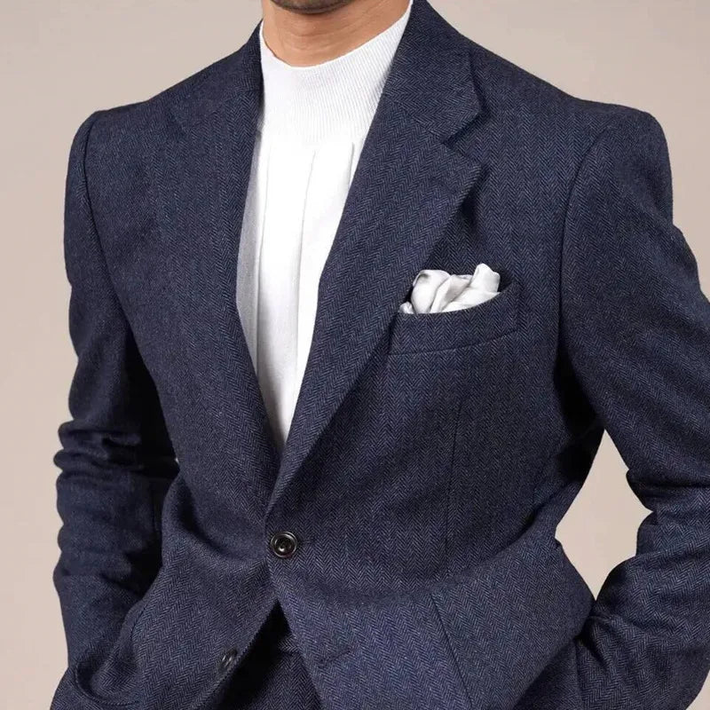 Blazer homme italien à motif chevrons - Laine mélangée