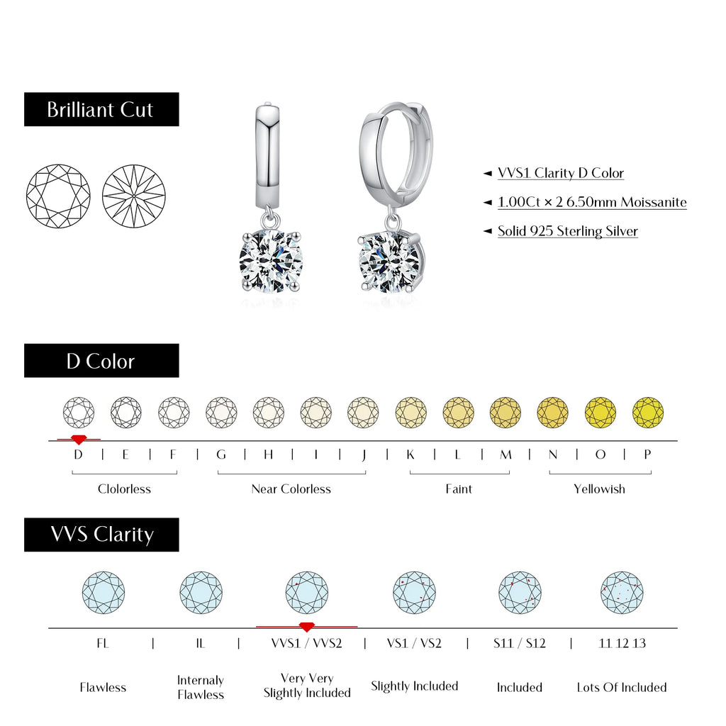Créoles MODIAN en argent 925 et moissanite 1 carat - Boucles d’oreilles scintillantes pour femme