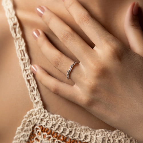 Bague MODIAN en argent sterling 925 à double anneau avec zircon transparent