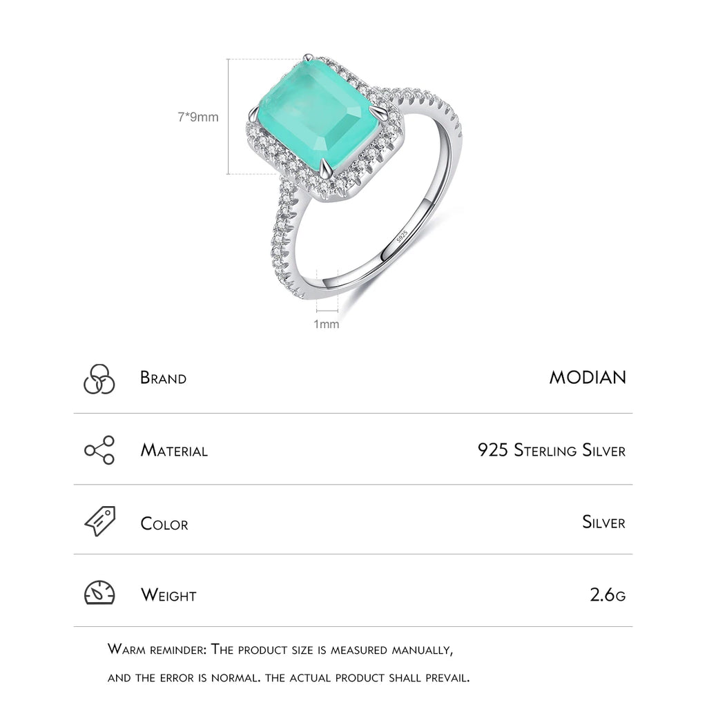 Bague MODIAN en argent sterling 925 avec tourmaline Paraíba